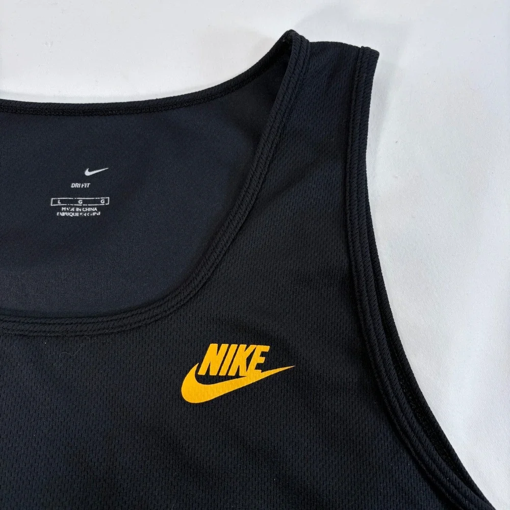 Nike Tank Top Black Yellow Dri-FIT Mesh Athletic Sleeveless Shirt Mens Large